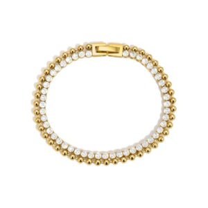 Double Layer Tennis Bracelet Sparkling White Cubic Zirconia Bead Chain Jewelry