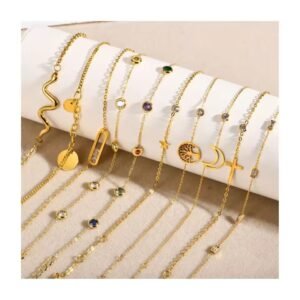Cross Moon Zircon Pendant Bracelet Femme