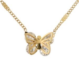 Female CZ Zircon Stainless Steel Jewelry 18k Gold Plated Butterfly Necklace
