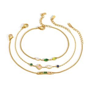 Colorful Square Zirconia Bracelet Waterproof Jewelry for Women Gift