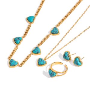 Heart Turquoise Necklace Turquoise Earring Turquoise Ring Jewelry Set