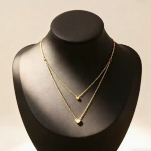 Double Heart Pendant Layer Necklace Non-Fading Fashion Jewelry
