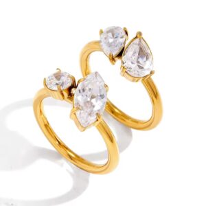 Elegant Teardrop Solitaire Ring White Cubic Zirconia Ring