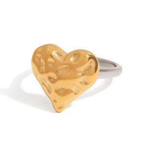 Classic Hammered Heart Two Toned Rings