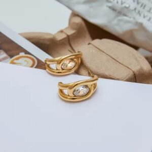 Tarnish Free Steel CC Shape Earring Zircon Hoop Earrings Ear Cuff