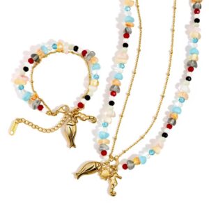 Layered Bracelet Seahorse Fish Charms Glass Beads Ocean Necklace Jewelry Sets