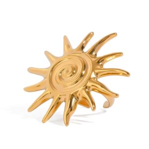 Sun Ring Chunky Spiral Sun Design Fashion Adjustable Sun Ring