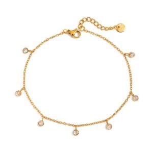 Round CZ Stone Waterproof Anklet Spring Summer Jewelry Gift