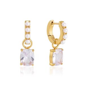 White Oval Zircon Faux Pearl Drop Ear Cuff Earrings