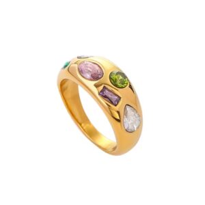Trendy Stainless Steel Jewelry Chunky Colorful Cubic Zircon Stone Ring