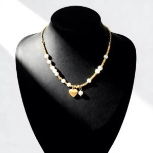 Heart Pearl Pendant Necklace Non Fading Stainless Steel Chokers