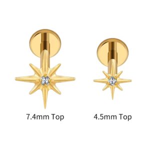 ASTM F136 Titanium Sparkling CZ North Star Stud Earring Labret Cartilage Tragus Helix Conch Lobe Piercing