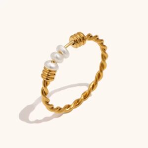 Non-tarnish Waterproof Ring with Freshwater Pearl Beads