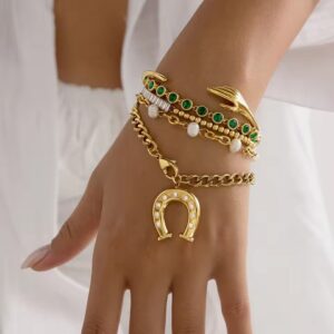 Western Cowboy Horseshoe Jewelry Sets Square Crystal U Shape Horseshoe Necklace Bracelet