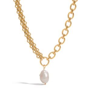 Modern Linear Asymmetric Y Necklace with Pearls
