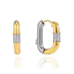 Two Tone U Shape Hoop Earrings Sparkling White Rhinestone Belt Buckle