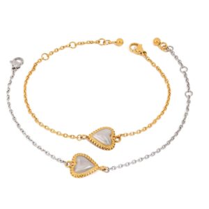 Women's Two-Tone Heart Chain Bracelet with Rope Edge Jewelry