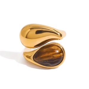 Tiger Eye Stone Drop Ring Open Ring Minimalist Jewelry