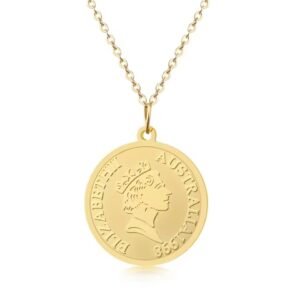 Stainless Steel Gold Elizabeth Coin Queen Pendant Necklace