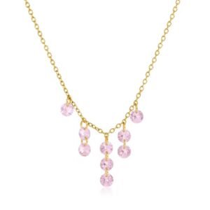 Stainless Steel Graduated Pendant Crystal Stone Waterproof Pink Necklace