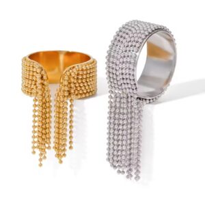 Fall Winter Tassel Ring Stainless Steel Party Ring for Female