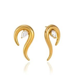 18K Gold Stainless Steel Wave Line Earrings Waterproof Teardrop Zircon Abstract Dangle Earrings