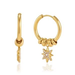 North Star Hoop Earrings Sparkling White Rhinestone Eight Pointed Star Jewelry