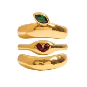 Stainless Steel Zircon Apple Leaf Love Core Hammered Ring