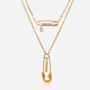 Classic White Rhinestone Pin Pendant O-Chain Double Layer Necklace