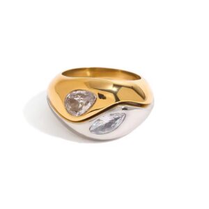 2-Tone S Rings Zircon Trendy Fashion Jewelry for Wedding Engagement Anniversary Party Gift