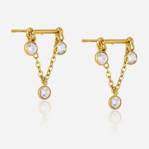 Zircon Tassel Stud Earrings for Women Waterproof Hypoallergenic Dangle Jewelry