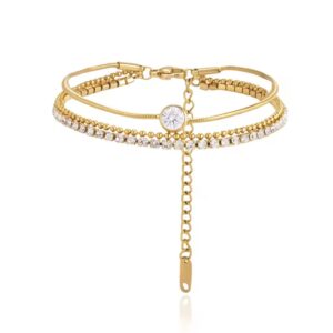 Stainless Steel Triple Layer Zircon Rhinestone Bracelet
