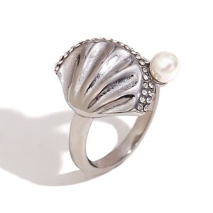 Jewelry Designer Seashell Ring with Pearls Minimalist Rings