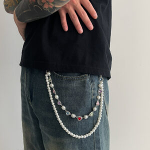 Heart Rinstones & Pearls Jean Pants Chain