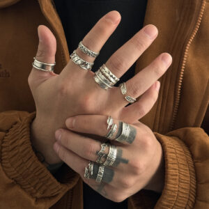 Hip Hop Street Style Engraved Texture Stackable Finger Rings
