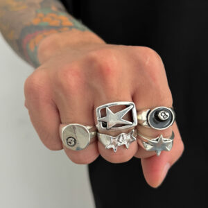 Trendy Niche Finger Rings with Star & Billiard Black #8 Design