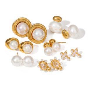 Titanium Steel Pearl Charms Earrings Minimalist Jewelry