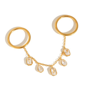 Enais Zircon Tassel Link Chain Finger Rings