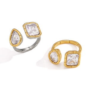 Waterproof Textured Bezel Zircon Titanium Steel Rings