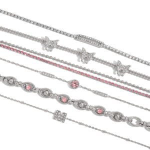 Round Pink Cubic Zirconia Bracelet, Fade Resistant Titanium Steel Daily Jewelry for Ladies