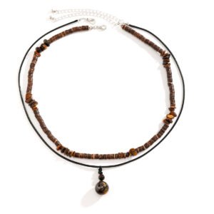 Men Coconut Shell Turquoise Wax Cord Necklace Set