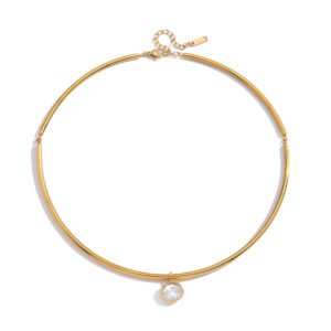 Stainless Steel Two Tone White Zircon Pendant Chain Necklace
