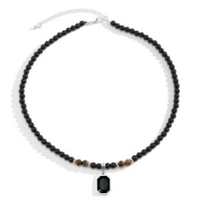 Men Tiger Eye Beaded Necklace Hip Hop Clavicle Chain