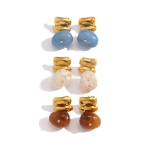 Titanium Steel Resin Beads Stud Earrings