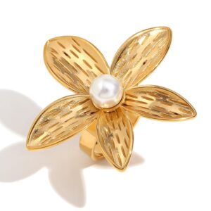 Flower & Imitation Pearl Rings for Women