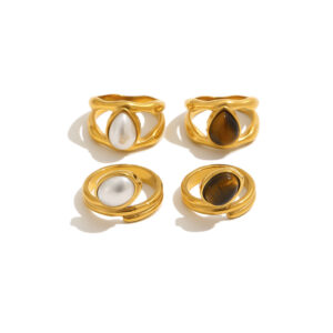 Imitation Pearl & Tiger Eye Stone Retro Finger Jewelry