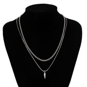 Men Trendy Rivet Pendant Necklace, Double-layer Hip Hop Necklace