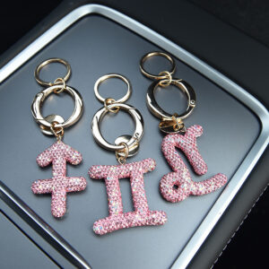 Rhinestone Zodiac Sign Horoscope Charms Keyring 12 Constellations Astrology Keychain