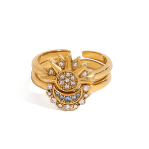 Classic White Zircon Sun Moon Open Ring