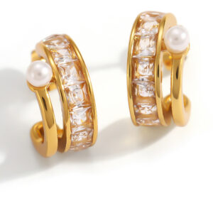 C Shape Ear Cuff & U Pattern Cubic Zircon Earrings